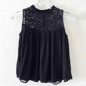 Zara Lace Sleeveless Boho Top Flowy Summer Black Work Blouse